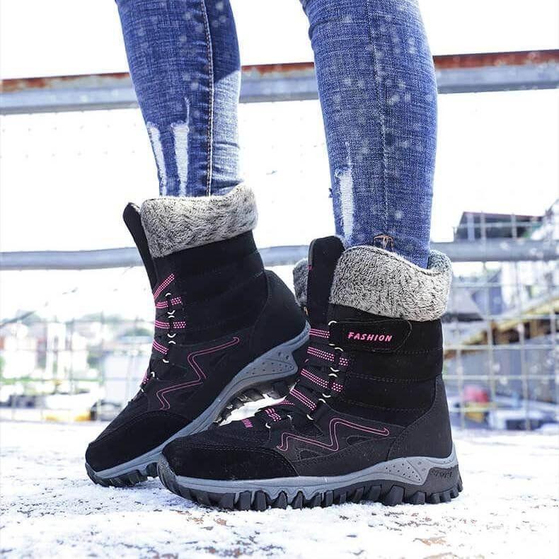 Bottes de neige pour femmes avec soutien de la voûte plantaire, bottes imperméables pour temps froid