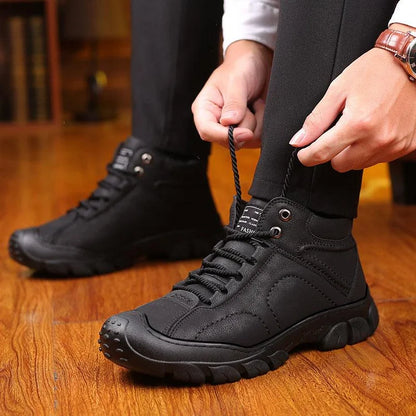 On This Week Sale Off 🎁 Men's Brown Leather Waterproof Non-Slip Winter Fleece Ankle Boots