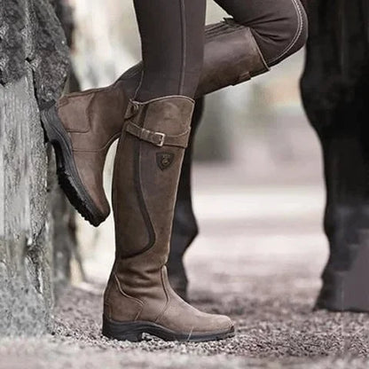 Bottes d'équitation imperméables en cuir pour femmes 