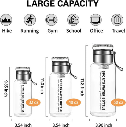 Premium Glass Water Bottle with Strap – Tea & Fruit Infuser, Leakproof, Eco-Friendly Design