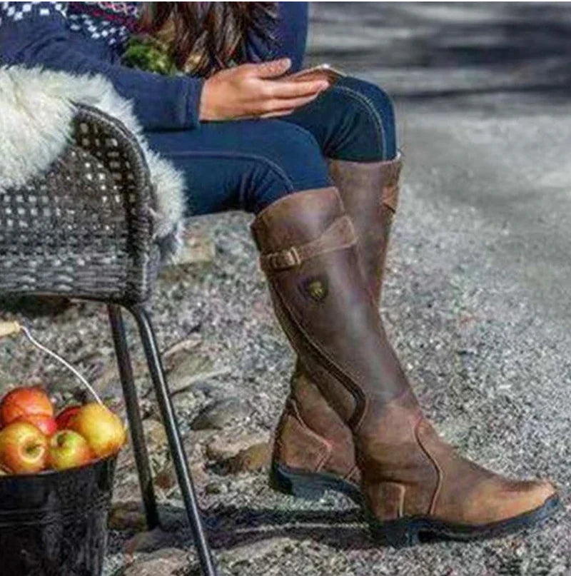 Bottes d'équitation imperméables en cuir pour femmes 