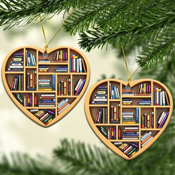 💝 Book Lovers Heart Ornament (2D Flat)