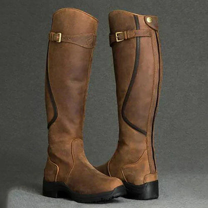 Bottes d'équitation imperméables en cuir pour femmes 