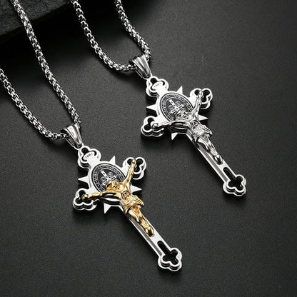 ST.Benedict Protection Cross Power Pendant Necklace