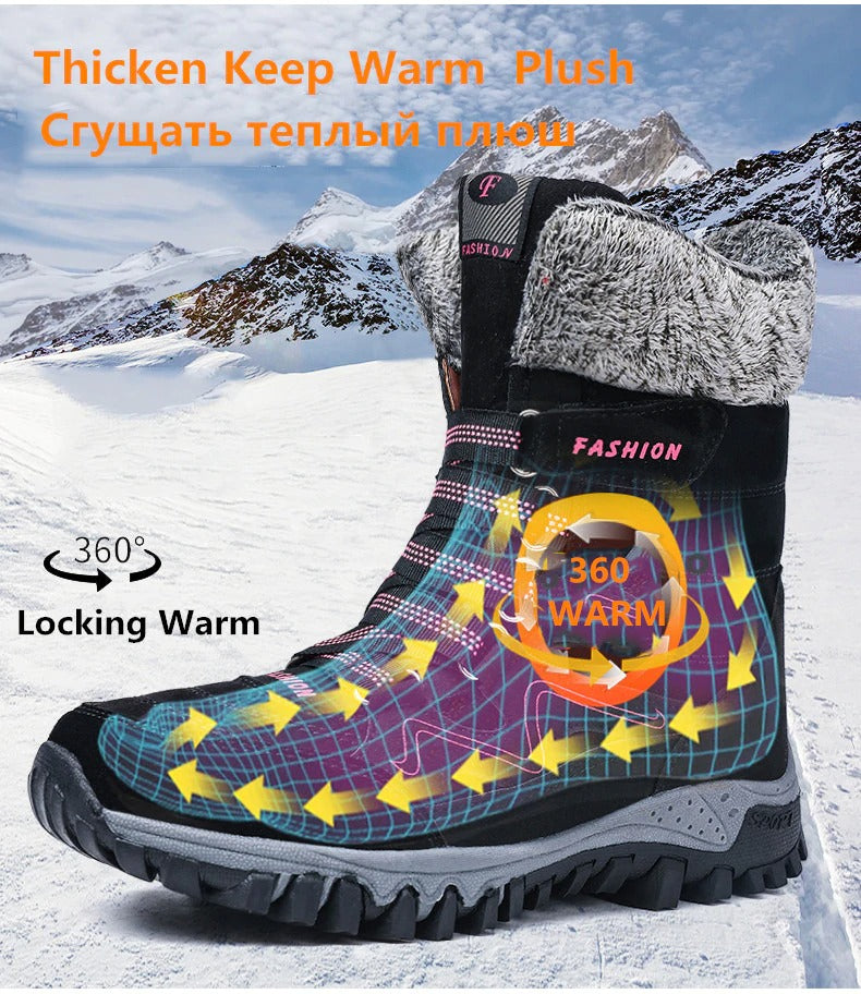 Bottes de neige pour femmes avec soutien de la voûte plantaire, bottes imperméables pour temps froid