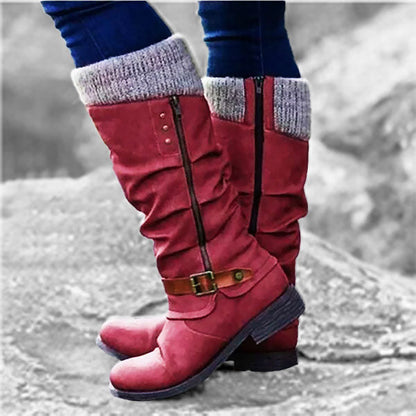 VENTE CHAUDE 45% DE RÉDUCTION🔥Bottes en cuir à talon plat et larges à fermeture éclair mi-mollet pour femmes