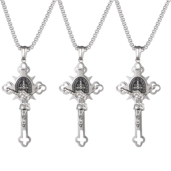 ST.Benedict Protection Cross Power Pendant Necklace