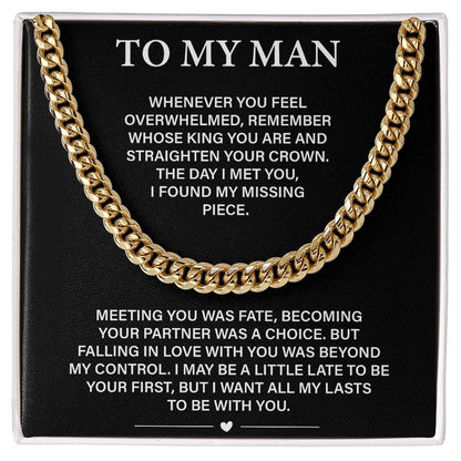 To My Man Necklace-Gold And Silver Cuban Chain Necklace