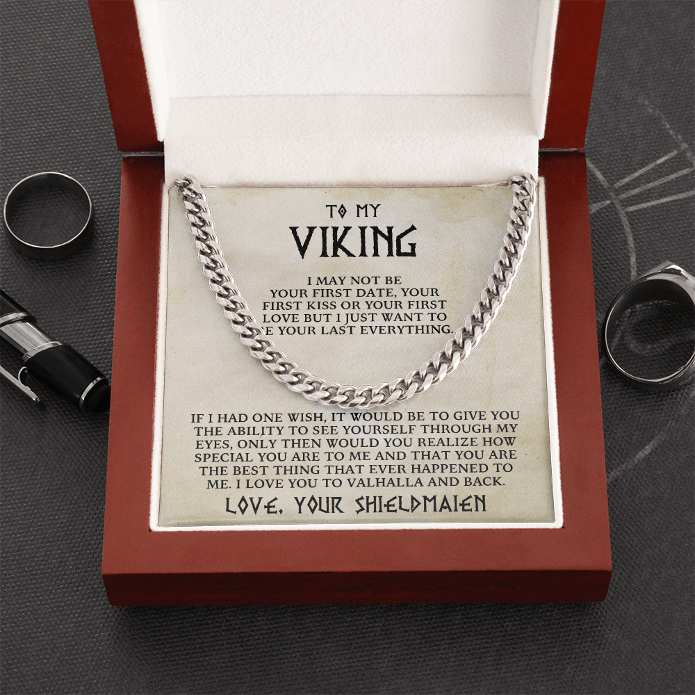 To My Viking - I Love You to Valhalla and Back - Cuban Chain Necklace